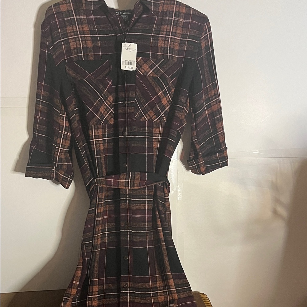 😄Le Chateau  Plaid Dress NWT button belted small